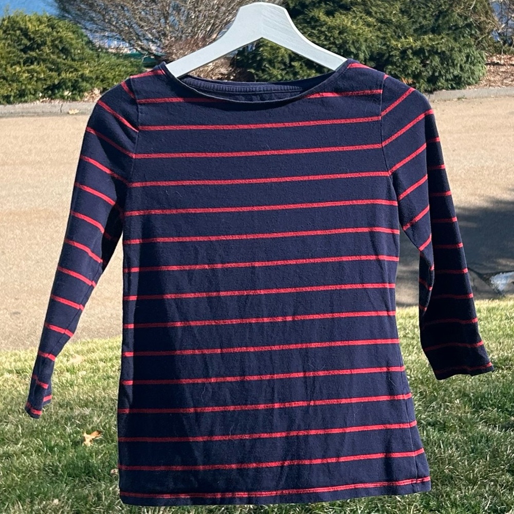 XS Merona Navy & Red Striped Boatneck Top - Great Condition!